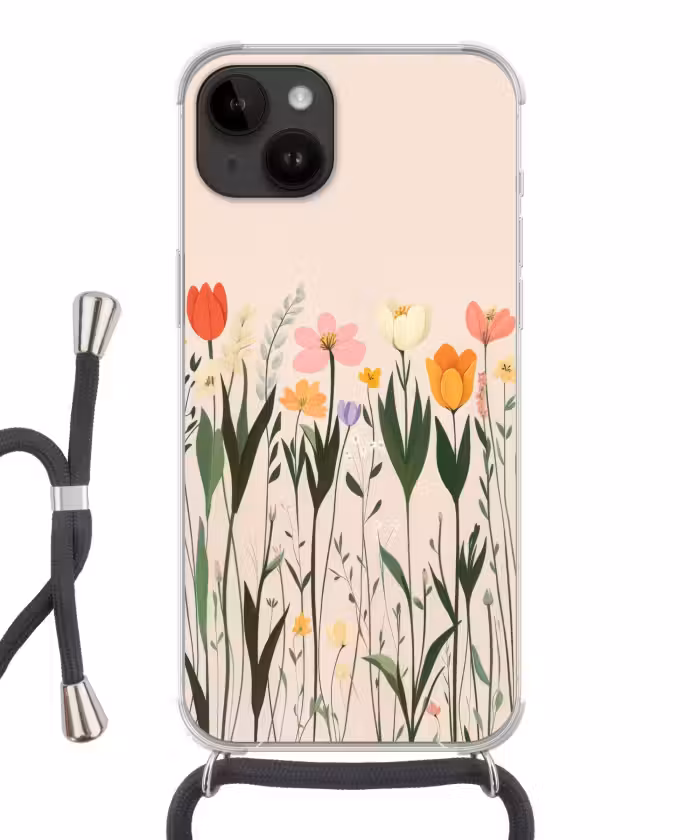 Telefoonhoesje crossbody - Pasteltinten - Bloemen - Illustratie