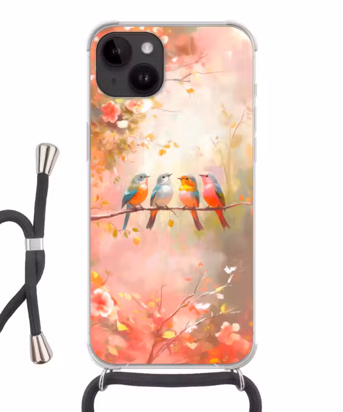 Telefoonhoesje crossbody - Vogels - Kleurrijk - Tak
