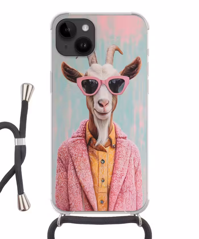 Telefoonhoesje crossbody - Zonnebril - Roze - Geit - Horen