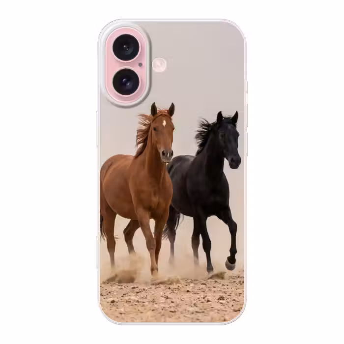 Telefoonhoesje - Kudde paarden - Stofwolk - Bruin - Zwart