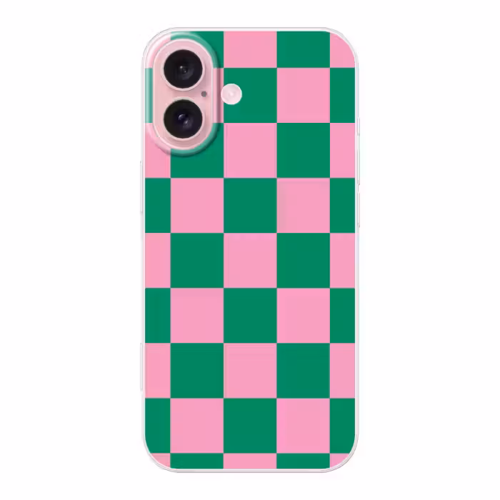 Telefoonhoesje - Schaakbord patroon - Groen - Roze - Blokjes