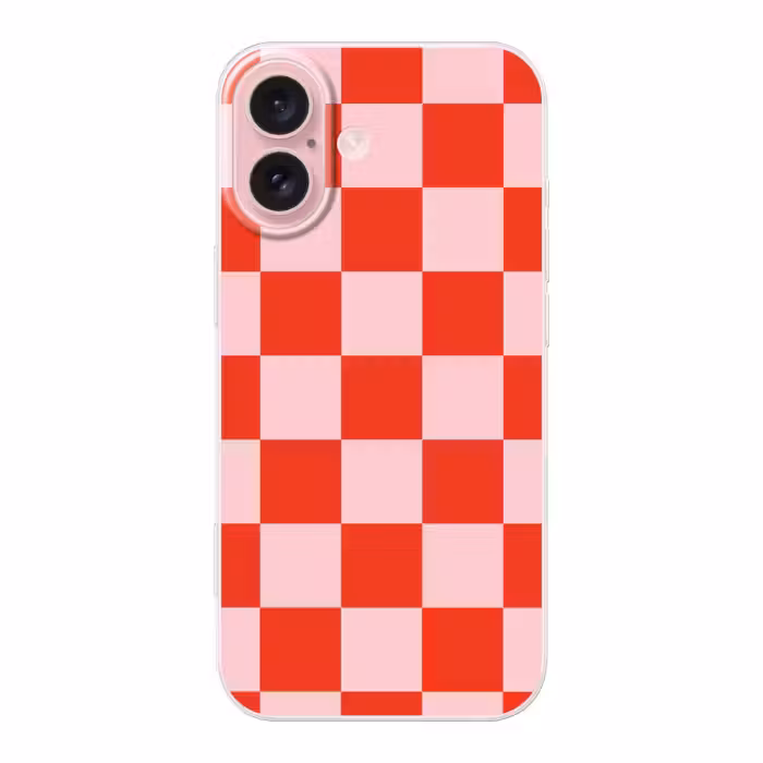 Telefoonhoesje - Schaakbord patroon - Rood - Roze - Blokjes