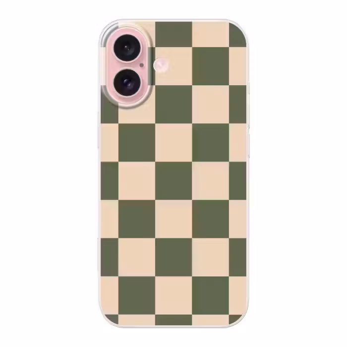 Telefoonhoesje - Schaakbord print - Groen - Beige - Blokjes