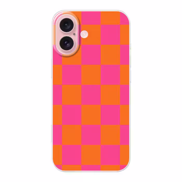 Telefoonhoesje - Schaakbord print - Oranje - Roze - Blokjes
