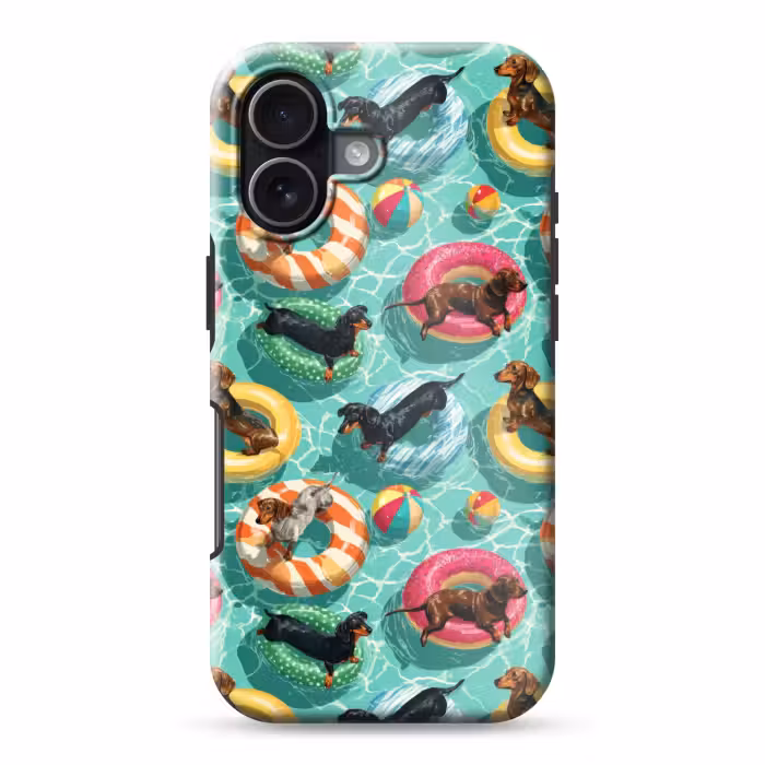 Telefoonhoesje Toughcase - Teckels - Zwembad - Kleurrijk