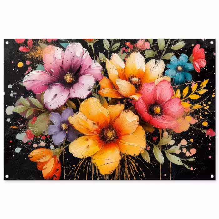 Tuinposter - Bloemenpracht op Zwarte Achtergrond