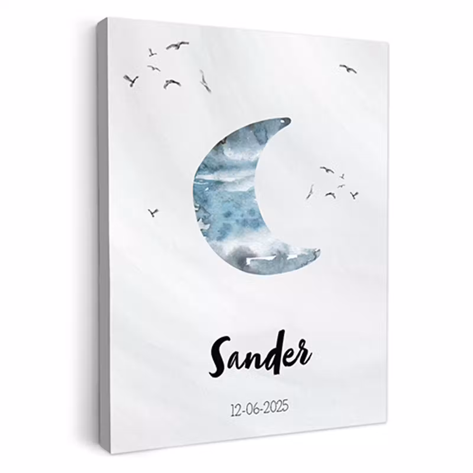 Geboorte poster maan blauw op canvas — 1