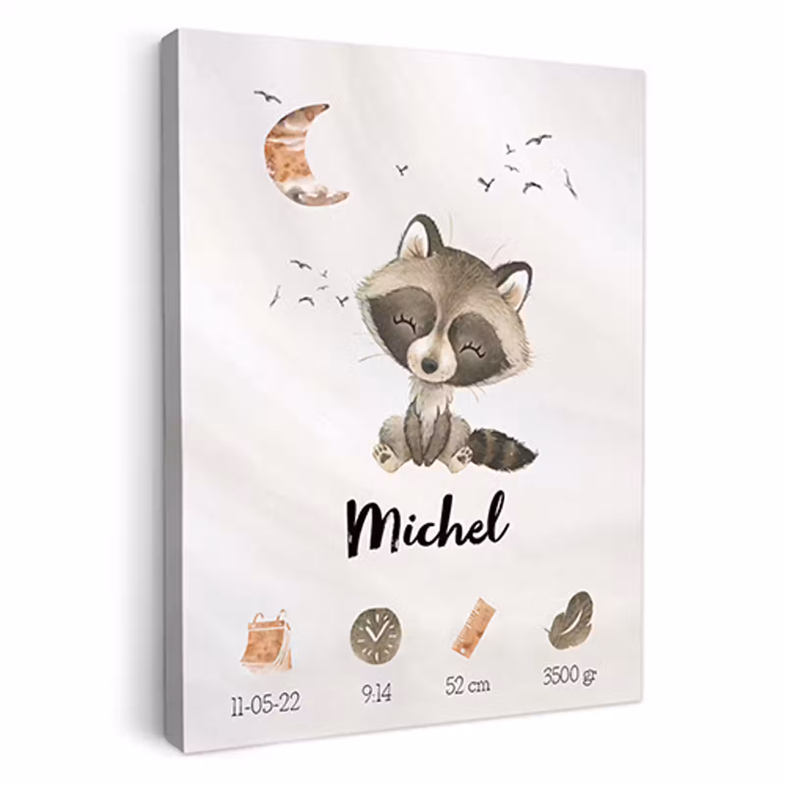 Geboorteposter wasbeer op canvas — 1