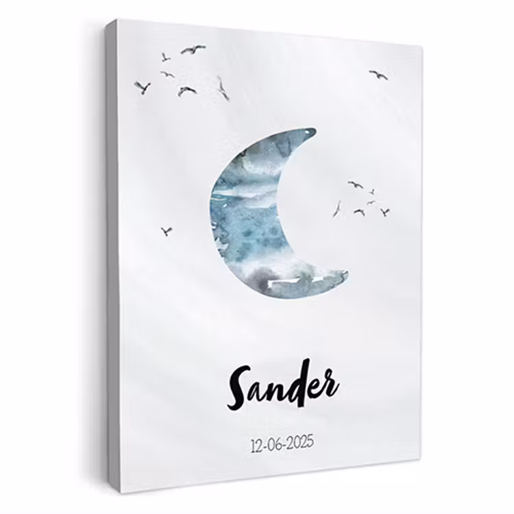 Geboorte poster maan blauw op canvas — 1