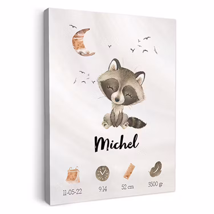Geboorteposter wasbeer op canvas — 1