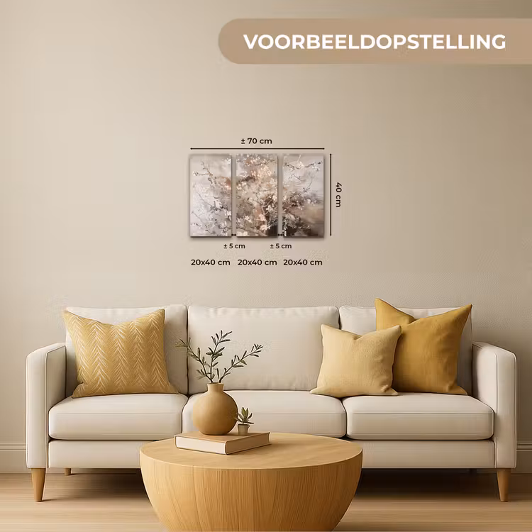 Meerluik schilderij - 3 luiken - Amandelbloesem - Abstract - Beige — 2