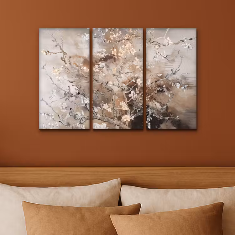 Meerluik schilderij - 3 luiken - Amandelbloesem - Abstract - Beige — 3