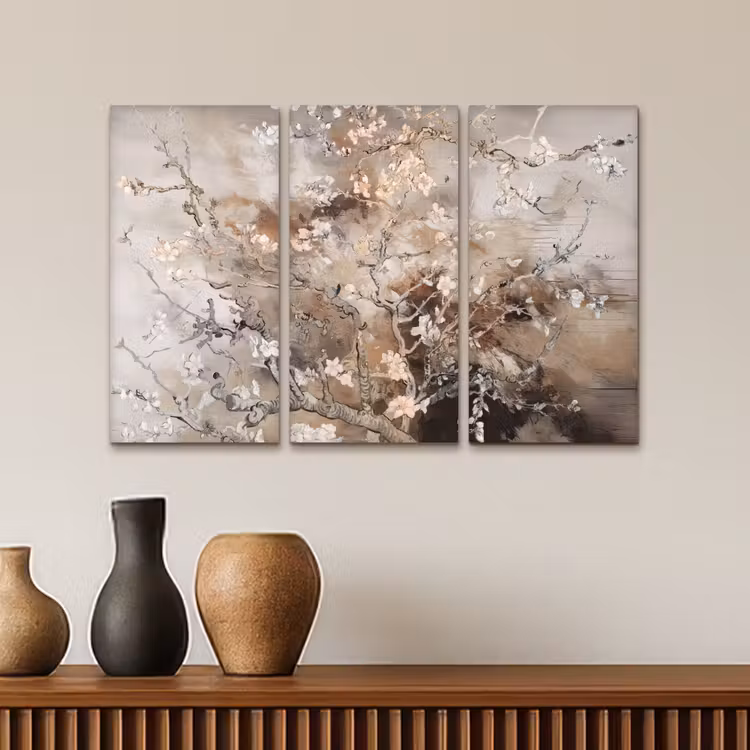 Meerluik schilderij - 3 luiken - Amandelbloesem - Abstract - Beige — 4