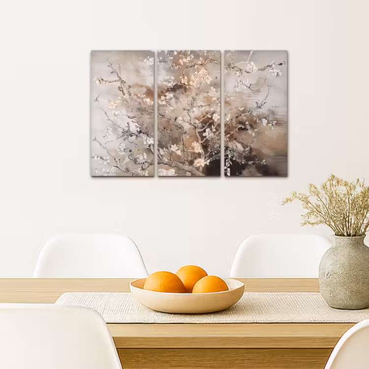 Meerluik schilderij - 3 luiken - Amandelbloesem - Abstract - Beige — 5