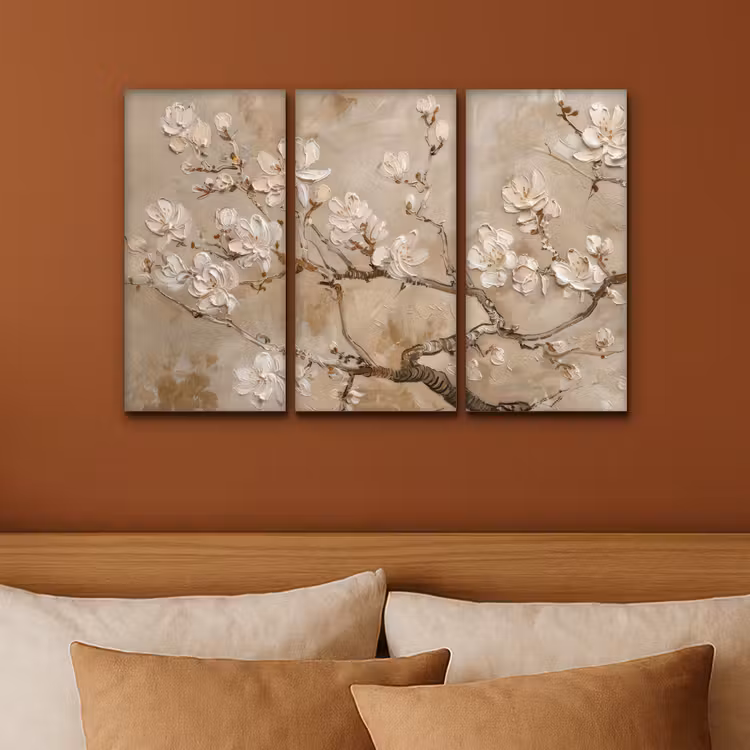 Meerluik schilderij - 3 luiken - Beige - Bloesem - Modern — 3
