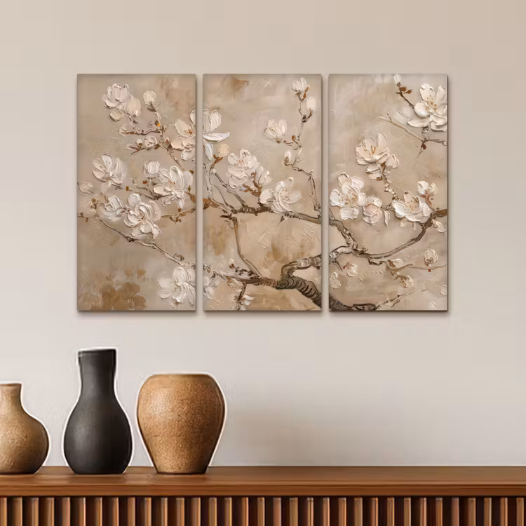 Meerluik schilderij - 3 luiken - Beige - Bloesem - Modern — 4