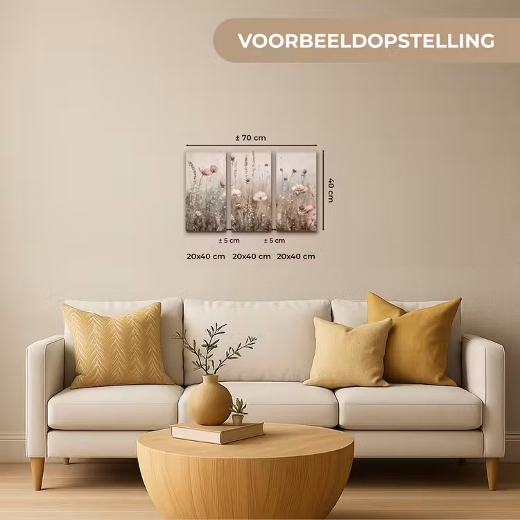 Meerluik schilderij - 3 luiken - Bloemen - Beige - Modern - Roze — 2