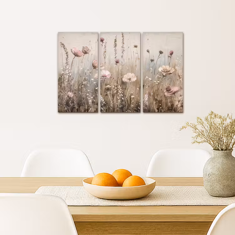 Meerluik schilderij - 3 luiken - Bloemen - Beige - Modern - Roze — 5