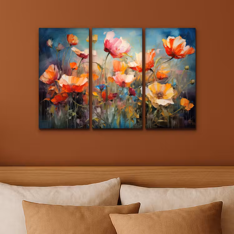 Meerluik schilderij - 3 luiken - Bloemen - Kleurrijk - Abstract — 3