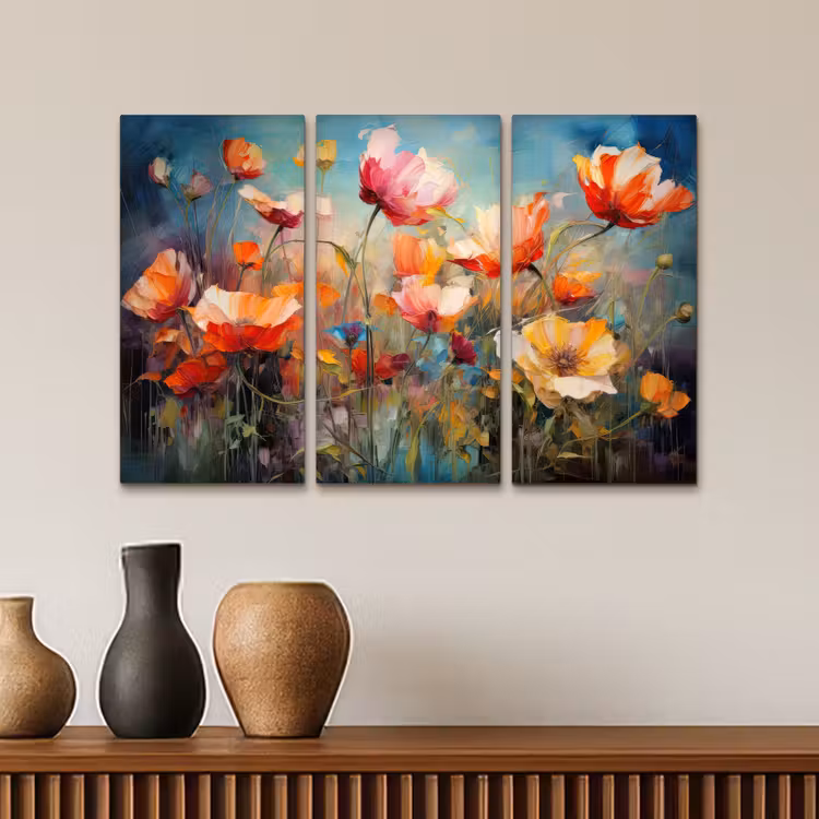 Meerluik schilderij - 3 luiken - Bloemen - Kleurrijk - Abstract — 4