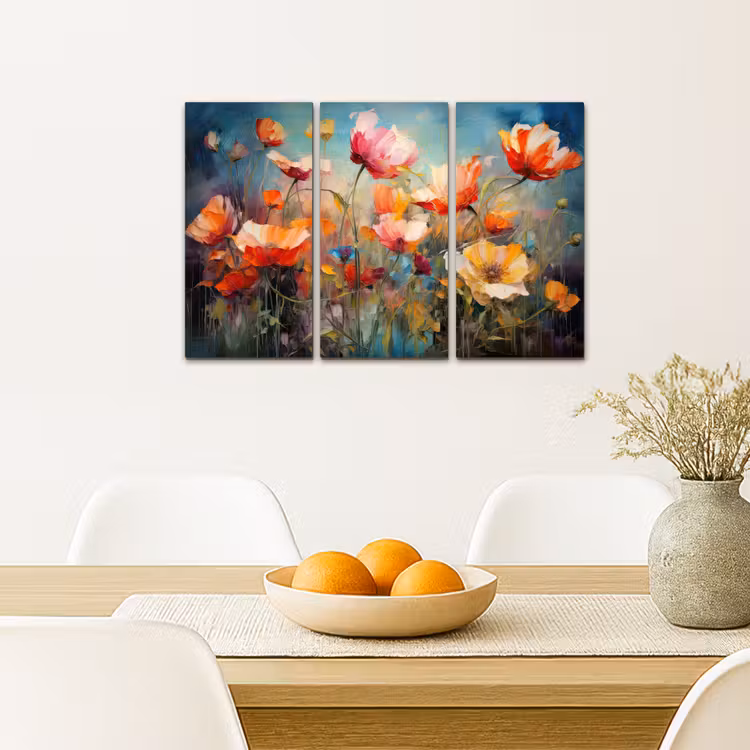 Meerluik schilderij - 3 luiken - Bloemen - Kleurrijk - Abstract — 5