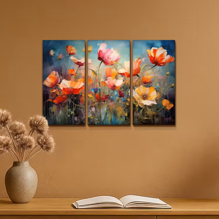 Meerluik schilderij - 3 luiken - Bloemen - Kleurrijk - Abstract — 6