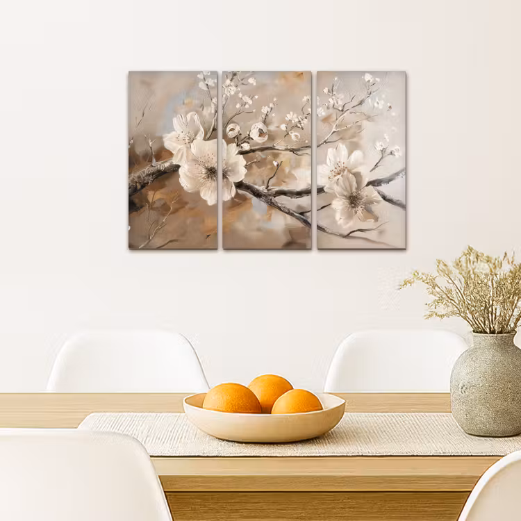 Meerluik schilderij - 3 luiken - Bloesem - Beige - Abstract - Bloemen — 5