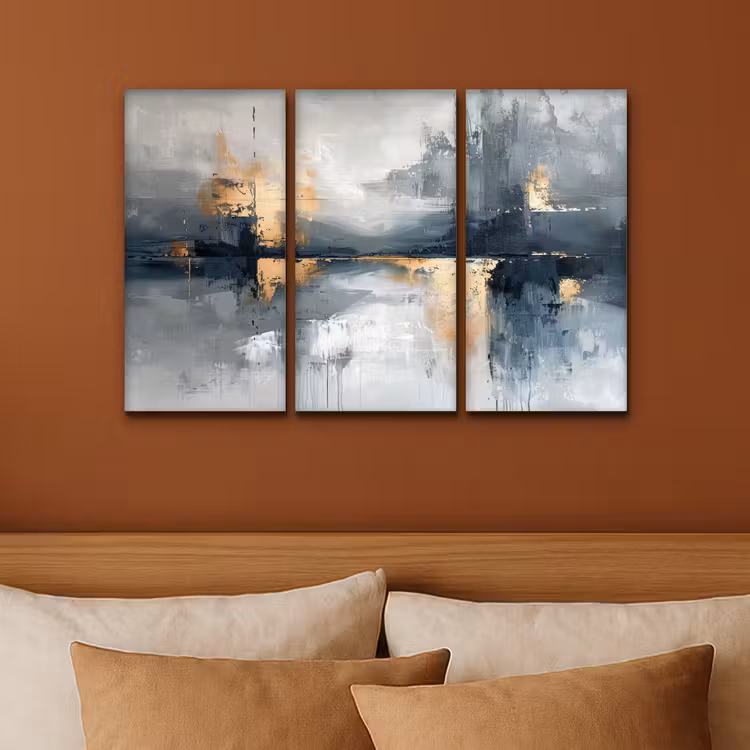 Meerluik schilderij - 3 luiken - Abstract - Grijs - Goud - Modern — 3