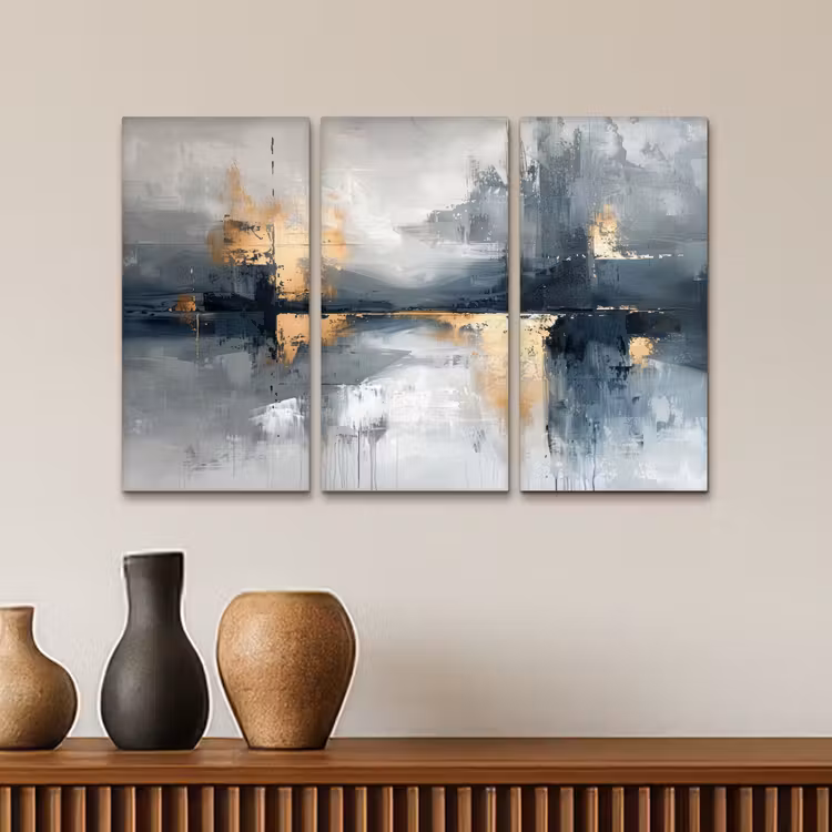 Meerluik schilderij - 3 luiken - Abstract - Grijs - Goud - Modern — 4