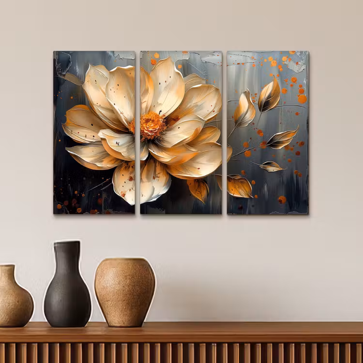 Meerluik schilderij - 3 luiken - Bloem - Goud - Abstract - Verf — 4