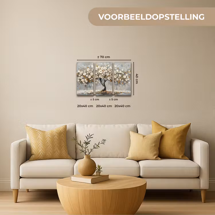 Meerluik schilderij - 3 luiken - Boom - Abstract - Wit - Bloesem — 2