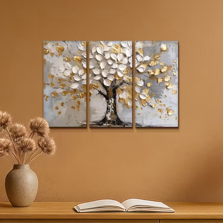 Meerluik schilderij - 3 luiken - Boom - Wit - Goud - Verflook — 6