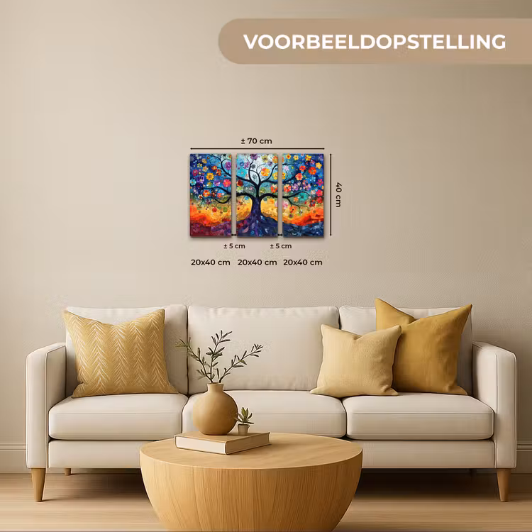 Meerluik schilderij - 3 luiken - Kleurrijk - Levensboom - Bloemen - Abstract — 2