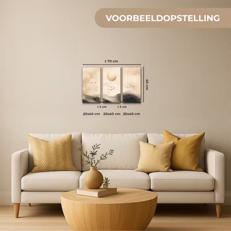 Meerluik schilderij -  3 luiken - Landschap - Japandi - Beige - Vogels — 2