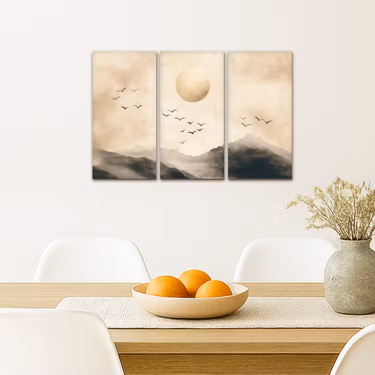 Meerluik schilderij -  3 luiken - Landschap - Japandi - Beige - Vogels — 5