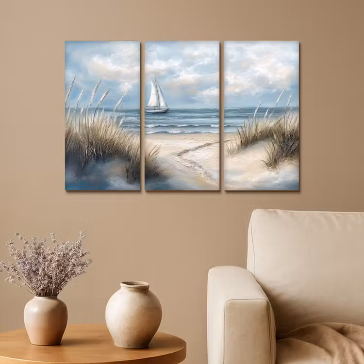 Meerluik schilderij -  3 luiken - Strand - Verf - Natuur - Boot — 1