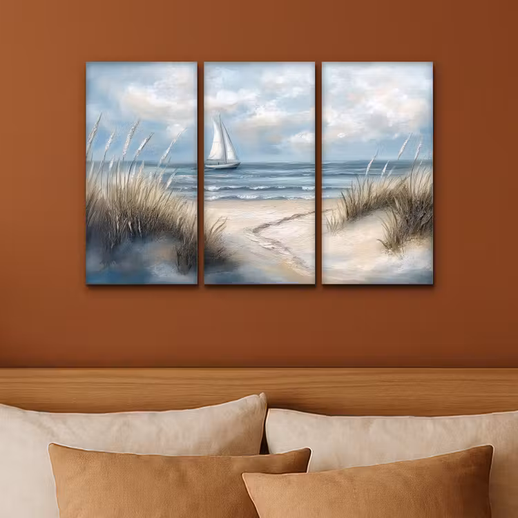 Meerluik schilderij -  3 luiken - Strand - Verf - Natuur - Boot — 3