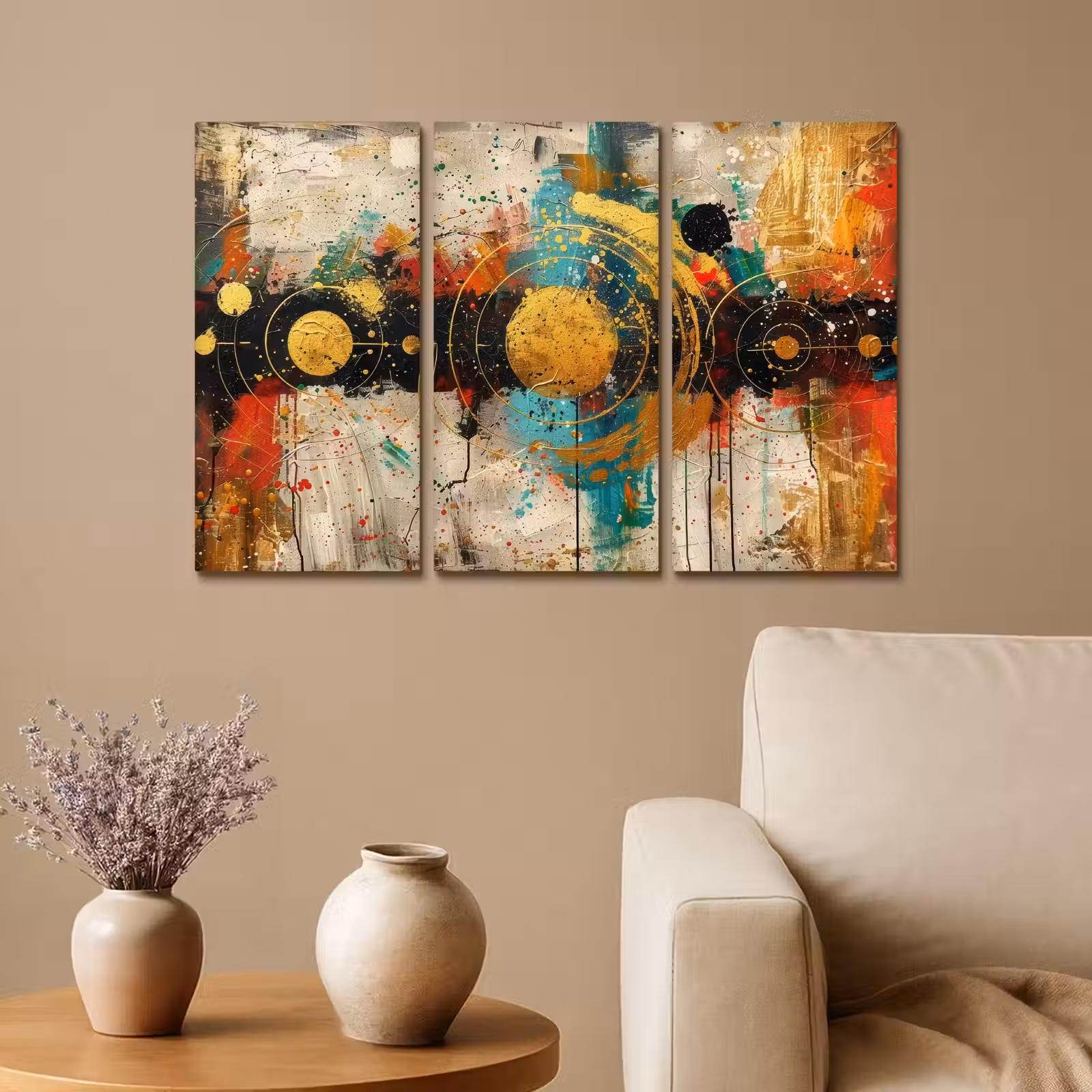 Meerluik schilderij - 3 luiken - Abstract - Goud - Vormen — 1