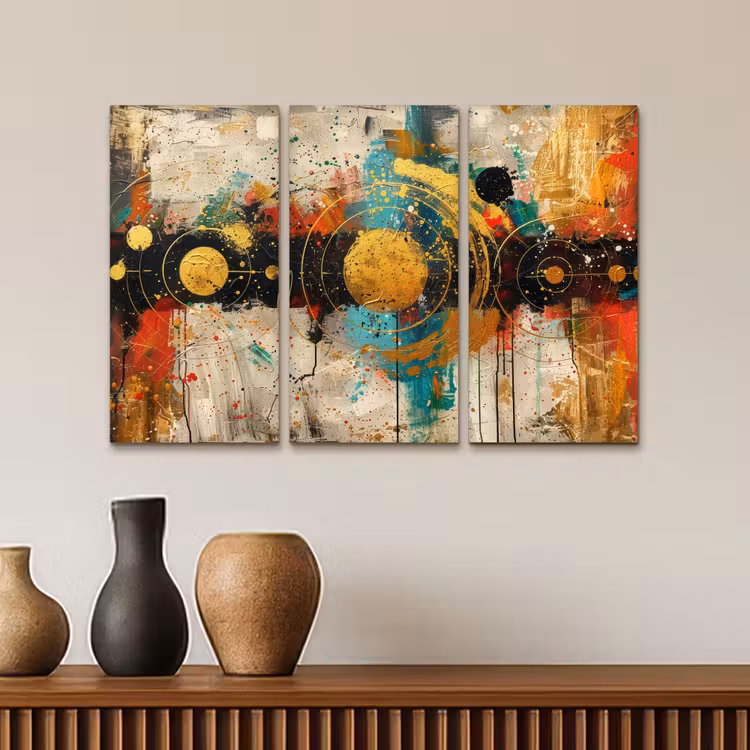Meerluik schilderij - 3 luiken - Abstract - Goud - Vormen — 4