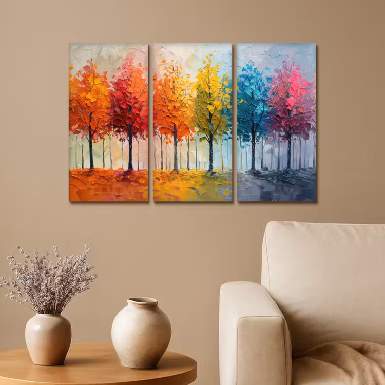 Meerluik schilderij - 3 luiken - Bomen - Kleurrijk - Modern - Verflook — 1