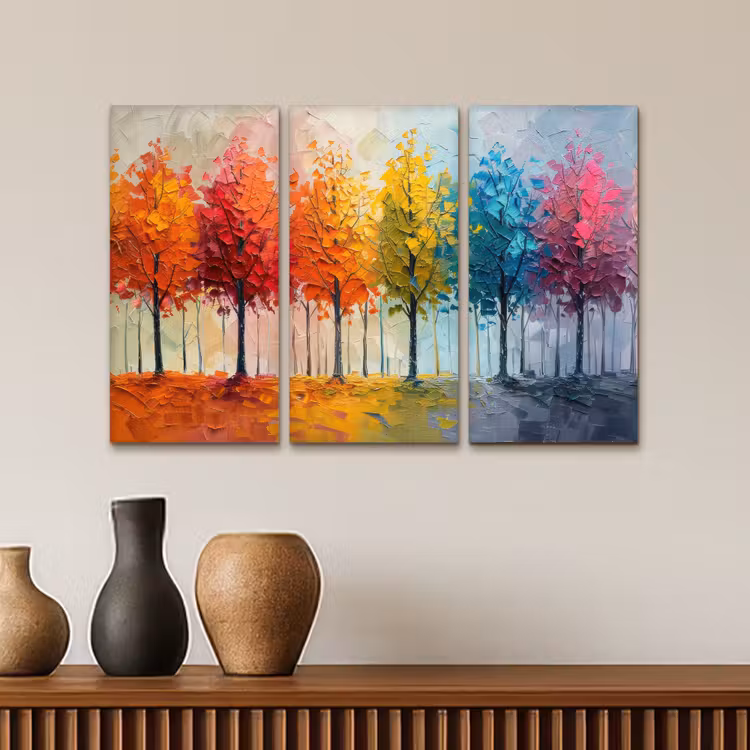Meerluik schilderij - 3 luiken - Bomen - Kleurrijk - Modern - Verflook — 4