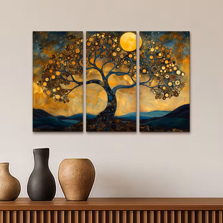 Meerluik schilderij - 3 luiken - Boom - Geel - Abstract - Modern — 4