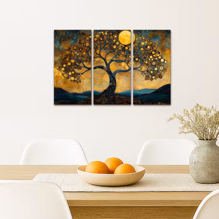Meerluik schilderij - 3 luiken - Boom - Geel - Abstract - Modern — 5