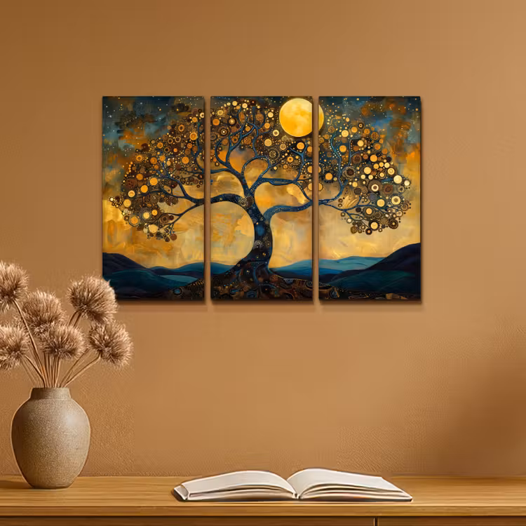 Meerluik schilderij - 3 luiken - Boom - Geel - Abstract - Modern — 6