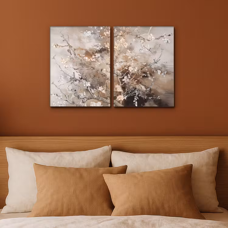 Meerluik schilderij - 2 luiken - Amandelbloesem - Abstract - Beige — 3