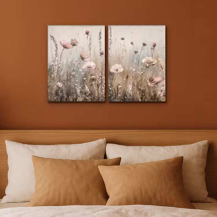 Meerluik schilderij -  2 luiken - Bloemen - Beige - Modern - Roze — 3