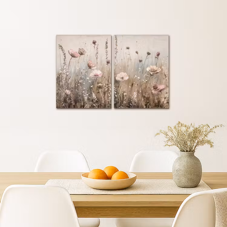 Meerluik schilderij -  2 luiken - Bloemen - Beige - Modern - Roze — 5
