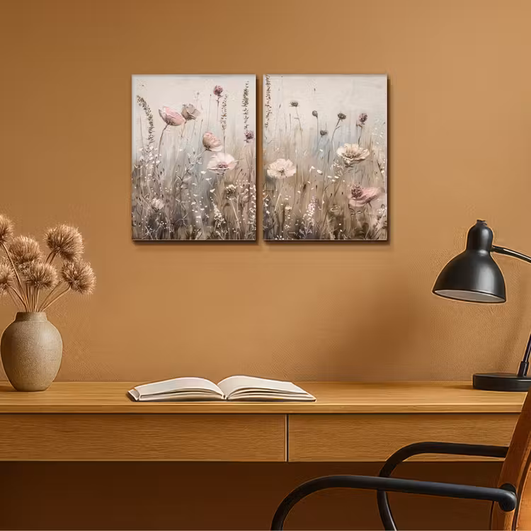 Meerluik schilderij -  2 luiken - Bloemen - Beige - Modern - Roze — 6