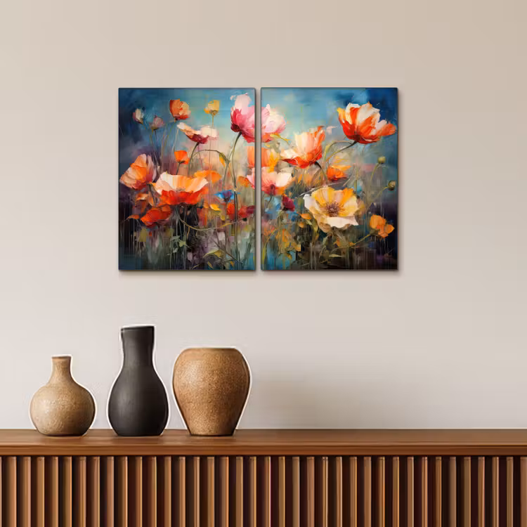 Meerluik schilderij - 2 luiken - Bloemen - Kleurrijk - Abstract — 4