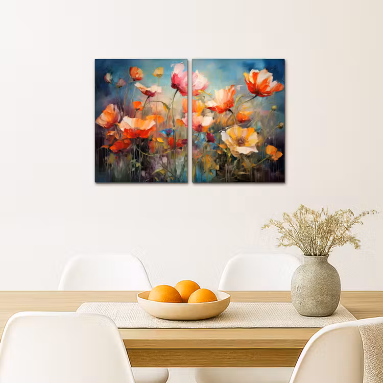 Meerluik schilderij - 2 luiken - Bloemen - Kleurrijk - Abstract — 5